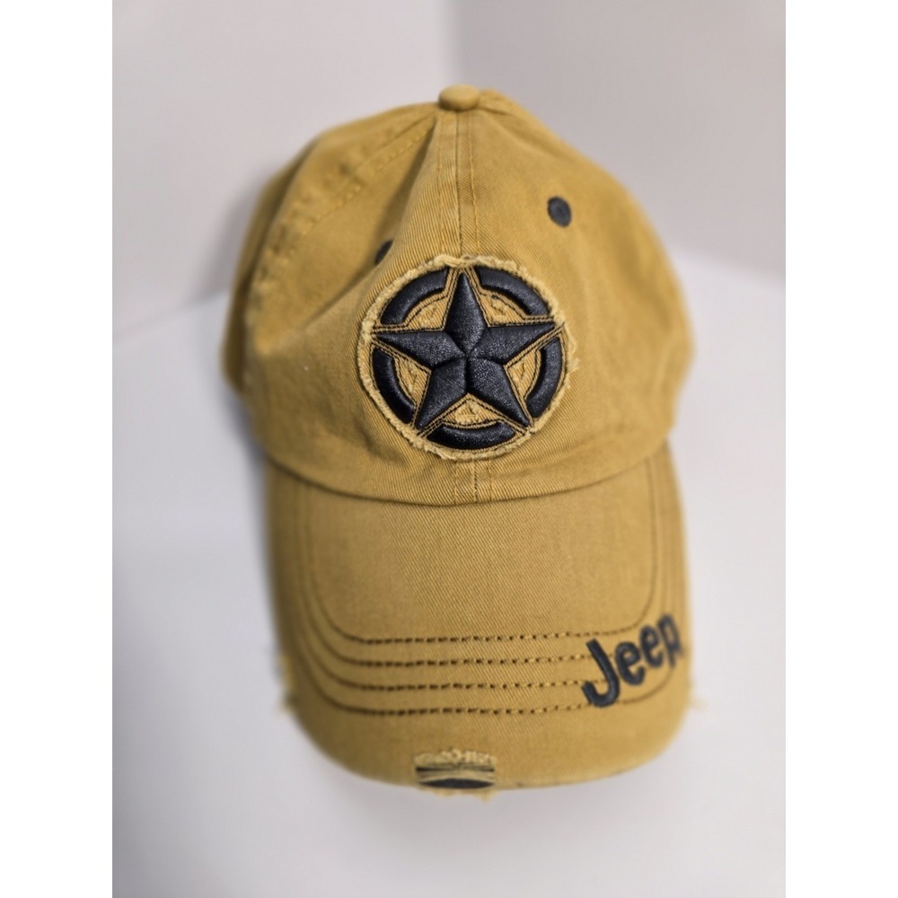 Jeep 3D Star Embroidered Military Cap Distressed Mustard Yellow Baseball Hat NEW